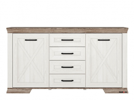 Colectia Dormitor MARSELLE - Marselle, Comoda KOM2D4S 2 usi si 4 sertare, front MDF, culoare frasin alb si stejar sonoma dark, (Lxadxh) 166/45/90 cm.