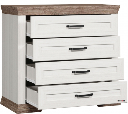 Marselle, Comoda KOM4S 4 sertare, front MDF, culoare frasin alb si stejar sonoma dark, (Lxadxh) 98/45/90 cm. [5]