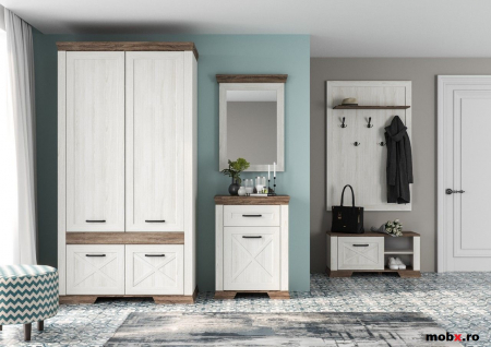 Marselle, Comoda pantofi SFK1B 1 usa rabatabila, front MDF, culoare frasin alb si stejar sonoma dark, (Lxadxh) 97/40/45 cm. [3]