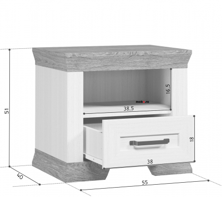 Marselle, noptiera KOM1S 1 sertar, front MDF, culoare frasin alb si stejar sonoma dark, (Lxadxh) 55/40/51 cm. [3]