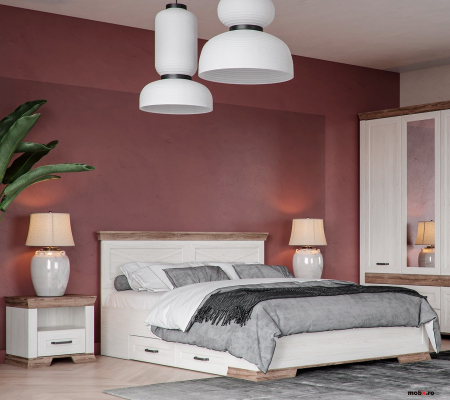 Marselle, Pat 160 cu 2 sertare laterale LOZ160 , front MDF, culoare frasin alb si stejar sonoma dark, (Lxad.xh) 172/207/(40-100) cm. [3]