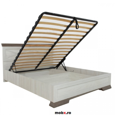 Marselle, Pat 160 cu lada depozitare si suport saltea rabatabil , front MDF, culoare frasin alb si stejar sonoma dark, (Lxad.xh) 172/207/(40-100) cm. [3]