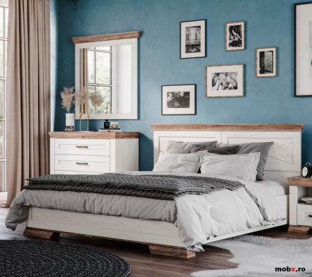 Marselle, Pat 160 cu lada depozitare si suport saltea rabatabil , front MDF, culoare frasin alb si stejar sonoma dark, (Lxad.xh) 172/207/(40-100) cm. [4]