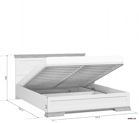 Marselle, Pat 160 cu lada depozitare si suport saltea rabatabil , front MDF, culoare frasin alb si stejar sonoma dark, (Lxad.xh) 172/207/(40-100) cm. [2]