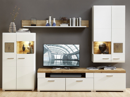 Mobila living FUN PLUS din MDF si PAL, alb/stejar, L320cm [5]