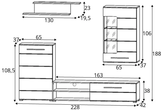 Mobila  living LENA, alb, MDF si PAL, L 228cm [1]