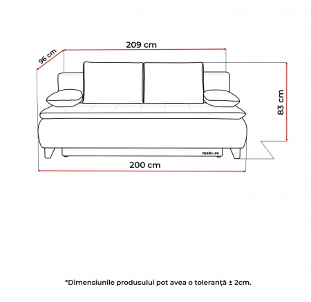 PALERMO, Canapea extensibila, 3 locuri cu functie somn, relaxare si depozitare, stofa gri Jasmine 23 , 208x96x(83-96), ext.200x160cm [5]
