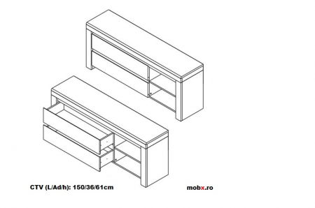 RIKO, set mobila living, alb lucios si stejar, front MDF cu iluminare LED, L 306 cm. [3]