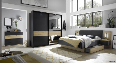 STARLIGHT, Comoda cu 4 sere, culoare gri antracit cu insertii stejar artisan, (Lxadxh) cm 110x41x95. [4]