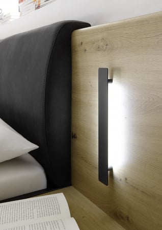 STARLIGHT, Unitate Pat 160 cu 2 sertare + 2 noptiere cu iluminare LED, culoare gri antracit cu insertii stejar artisan. [4]