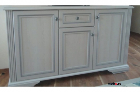 White, Comoda 3D1S, front MDF culoare frasin alb + pin argintiu, 161/45/93 cm. [4]