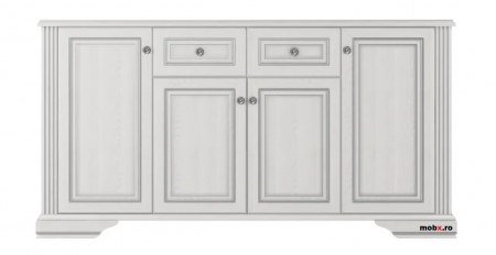 Colectia Dormitor WHITE - White, Comoda 4D2S, front MDF culoare frasin alb + pin argintiu, 179/45/93 cm.