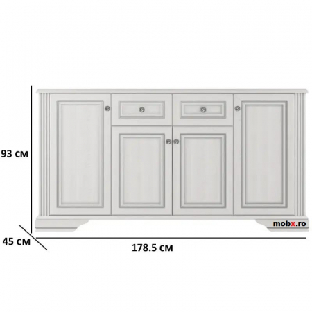 White, Comoda 4D2S, front MDF culoare frasin alb + pin argintiu, 179/45/93 cm. [2]
