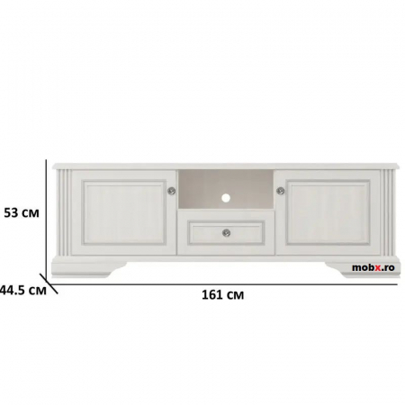 White, Comoda TV, RTV2D1S, front MDF culoare frasin alb + pin argintiu, 161/45/53 cm. [2]