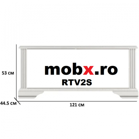 White, Comoda TV, RTV2S, front MDF culoare frasin alb + pin argintiu, 121/45/53 cm. [1]