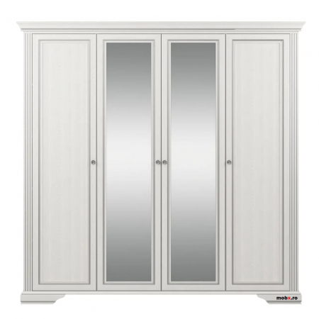 Colectia Dormitor WHITE - White, Dulap D4U2O, front MDF culoare frasin alb + pin argintiu, 227/64/221cm.