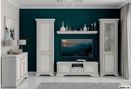 White, Polita 160, front MDF culoare frasin alb + pin argintiu, 160/30/12 cm. [2]