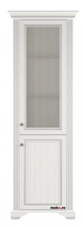 Colectia Living WHITE - White, Vitrina 1D1W, front MDF culoare frasin alb + pin argintiu, 76/43/221cm.