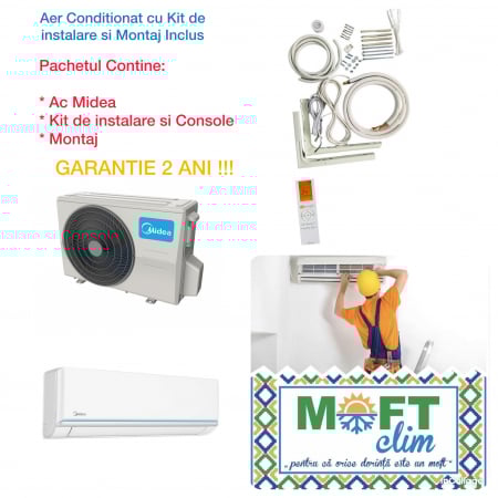 Aer Conditionat cu Montaj Inclus - Aparat de aer conditionat Midea Xtreme Fresh 12000 BTU, WIFI, Inverter QuattroTM, A++, Filtrare dubla, Lampa UV Pro, auto-curatare cu sterilizare KIT DE INSTALARE SI MONTAJ INCLUS
