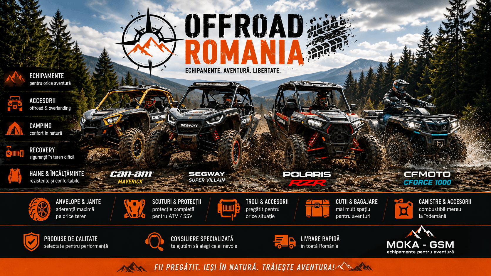 offroad romania, accesorii atv ssv maverick, cf moto, segway, can am, etc