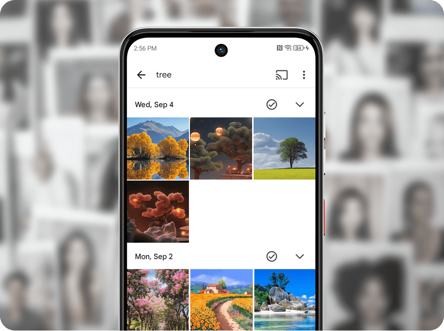 Cautare foto AI Gaseste rapid fotografii specifice prin recunoasterea persoanelor, obiectelor si scenelor din biblioteca ta de imagini.