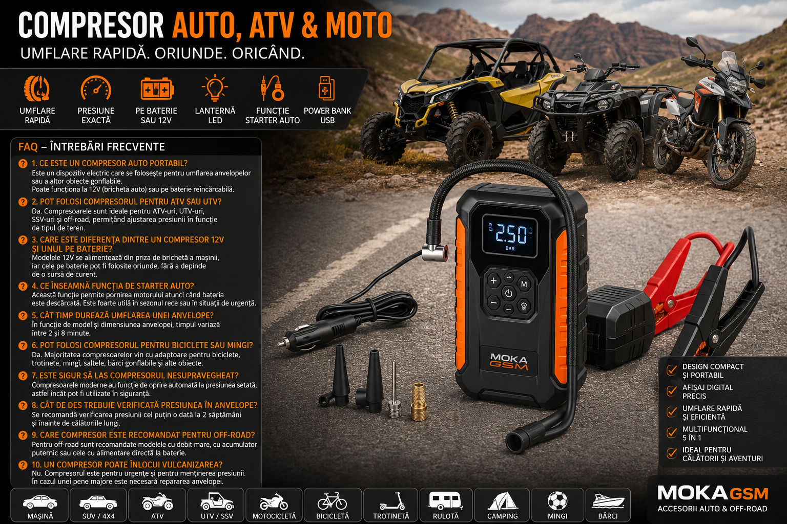 Cum Alegi Cel Mai Bun Compresor Auto și ATV în 2026? Ghid Complet Pentru Mașină, Motocicletă, ATV, UTV și Camping