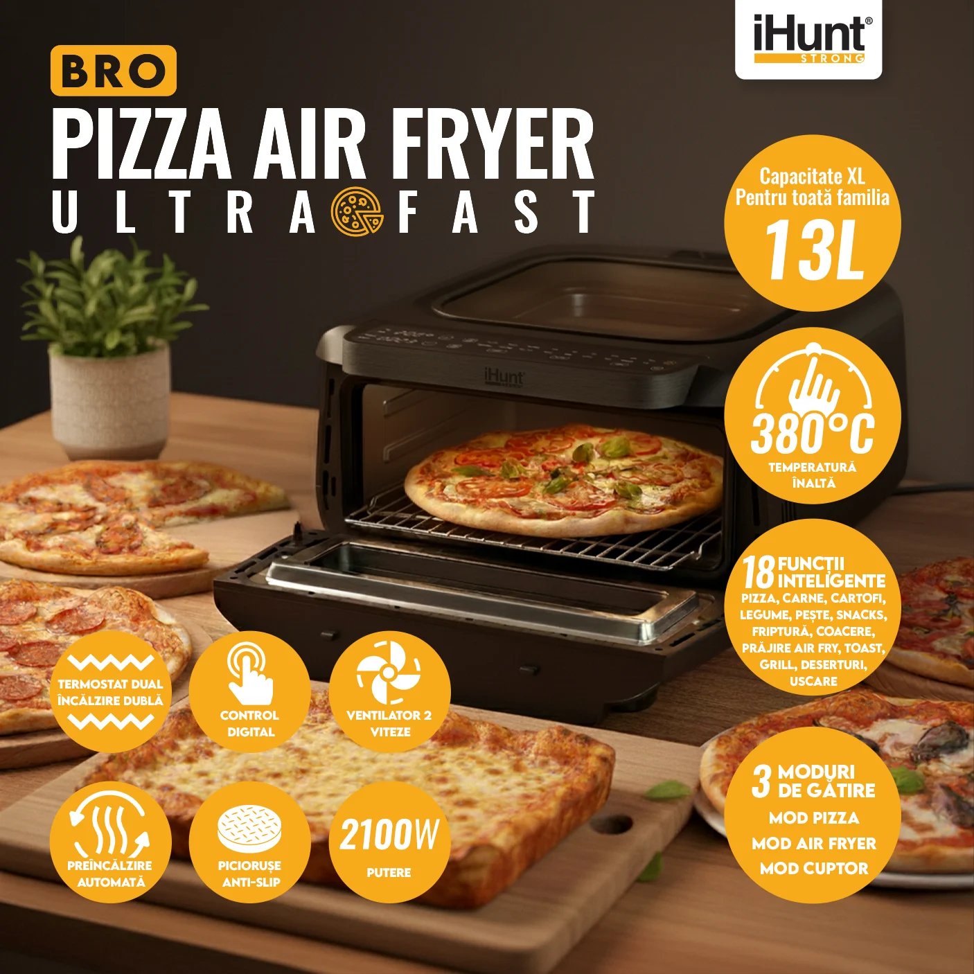 cuptor pizza ihunt, ihunt bro Pizza Air Fryer ultra fast, vedere principala