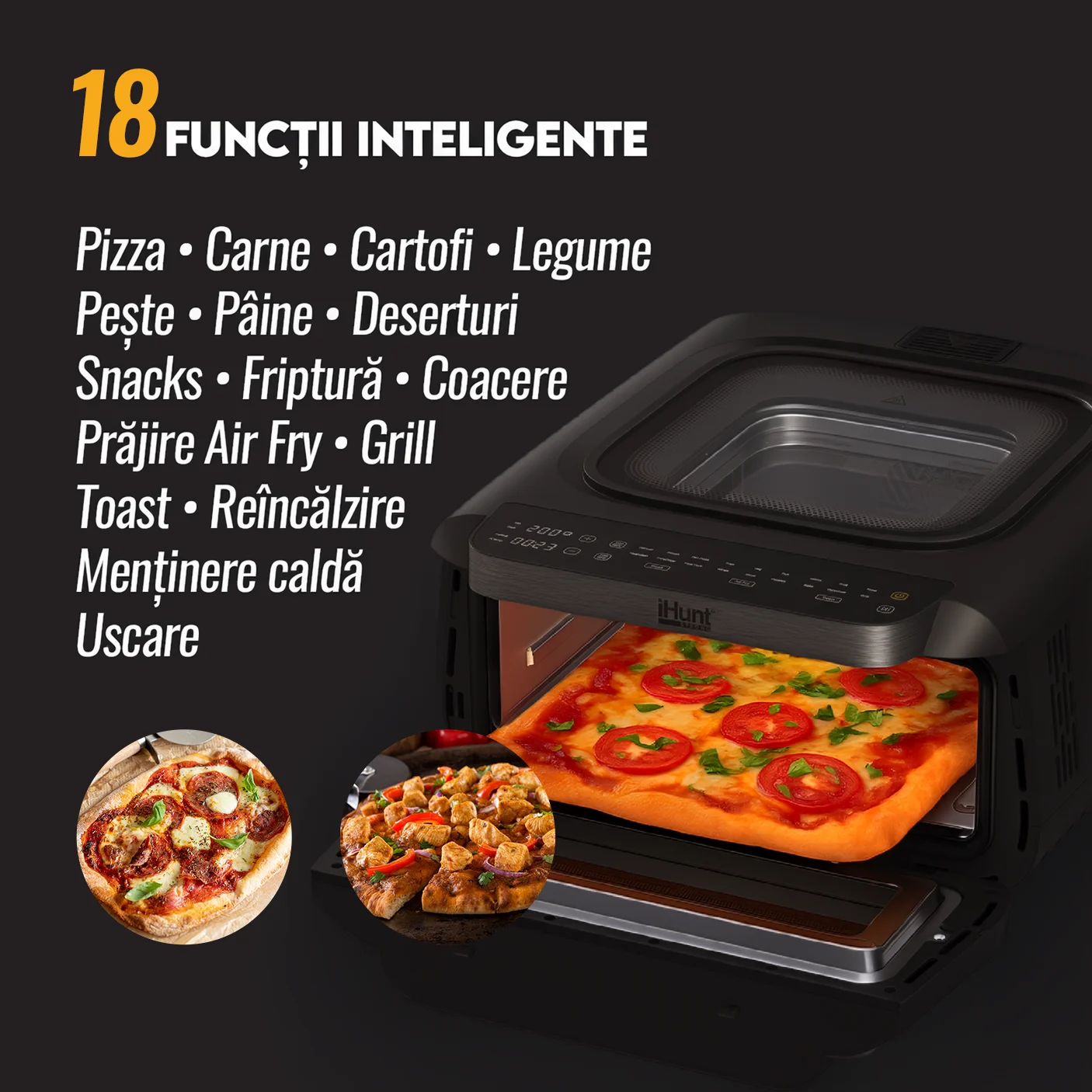 cuptor pizza ihunt bro pizza air fryer ultra fast, programe
