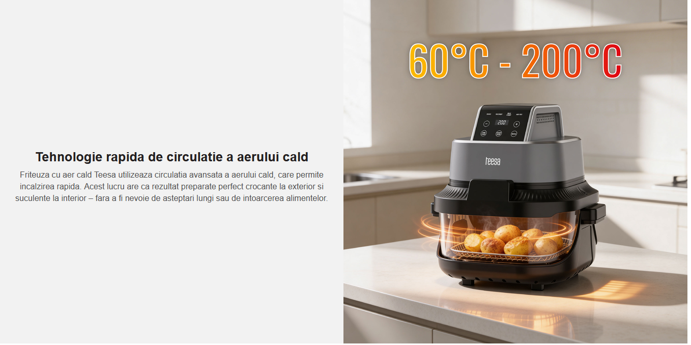 friteuza cu aer cald, din sticla