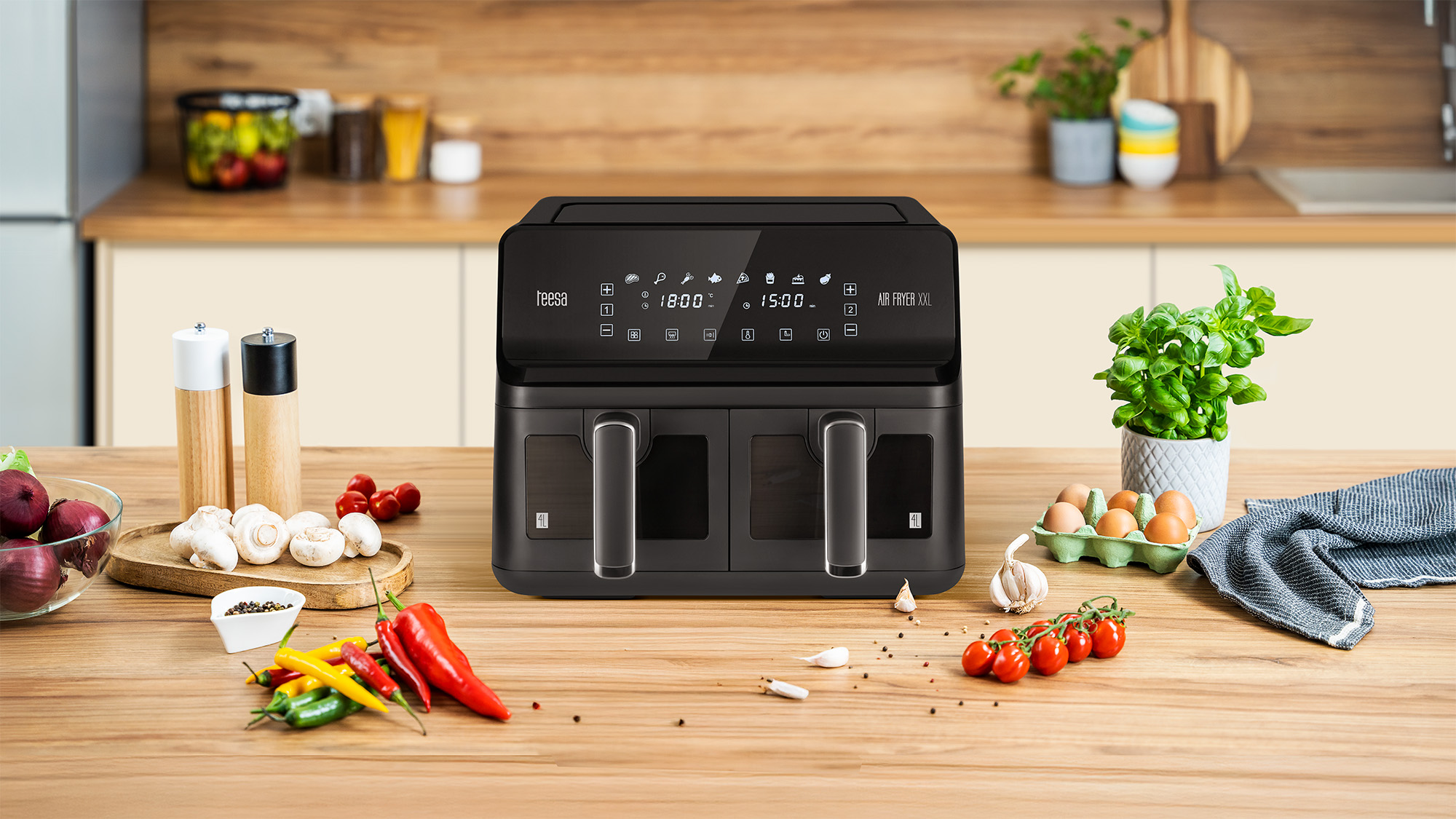 FRITEUZA DUBLA AIRFRYER 8L 2700W TEESA AIR FRYER DUAL