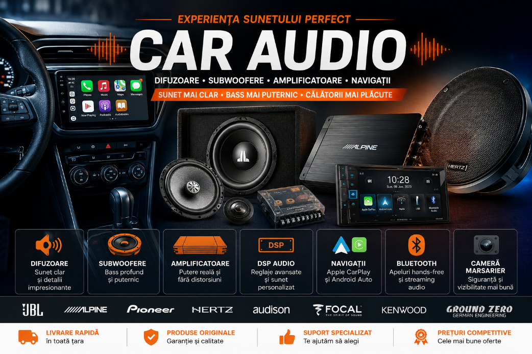 Ghid complet Car Audio 2026: Cum alegi cele mai bune difuzoare, subwoofer, amplificator și navigație auto pentru un sunet perfect