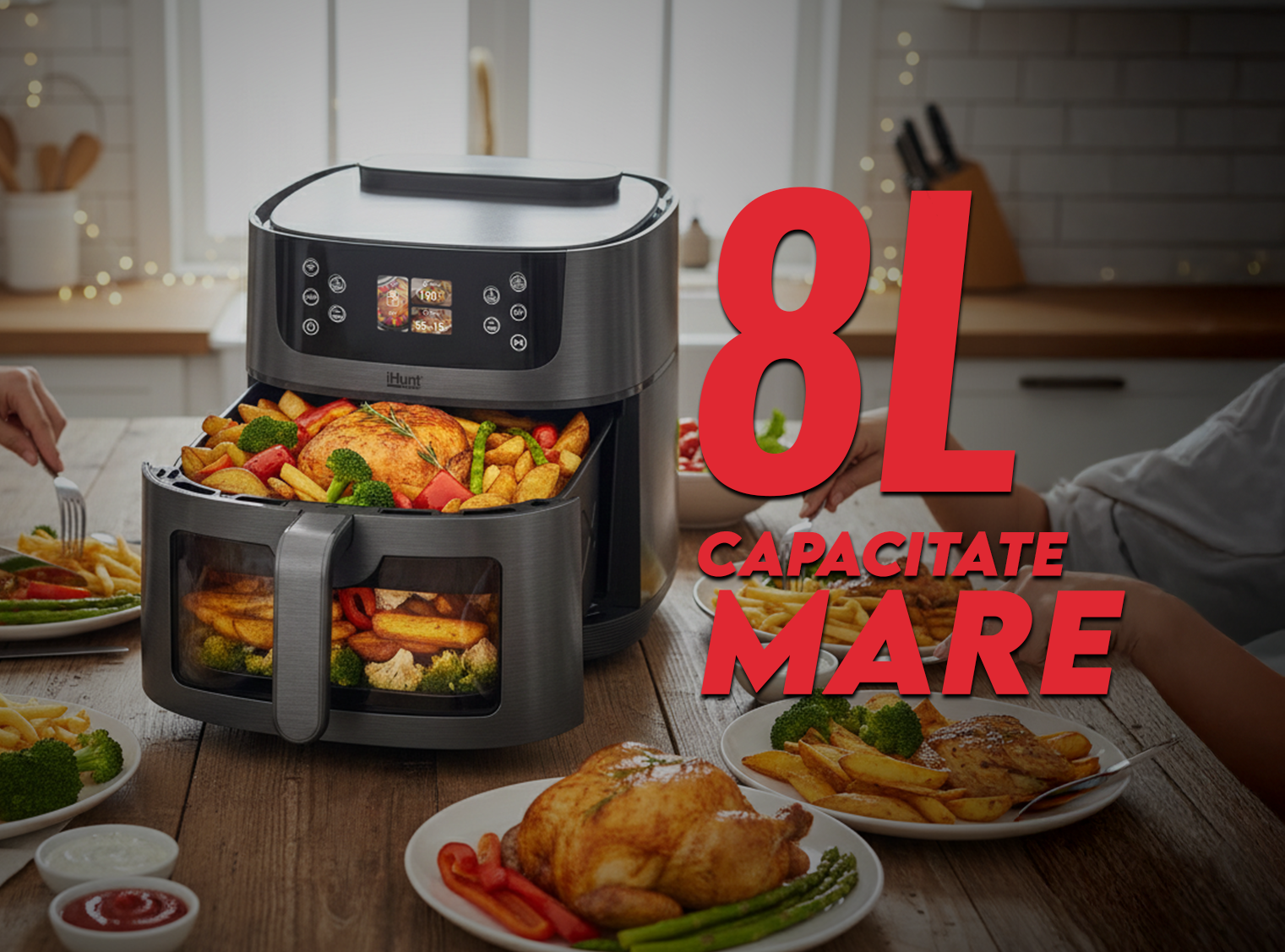 iHunt Bro Air Fryer AI Steam cu abur , friteuza 8 litri 