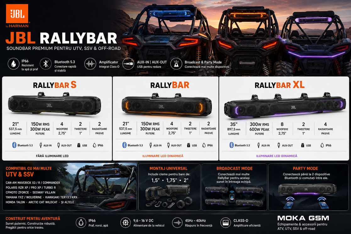 JBL RALLY BAR, RALLY BAR S, RALLY BAR XL, romania, moka gsm