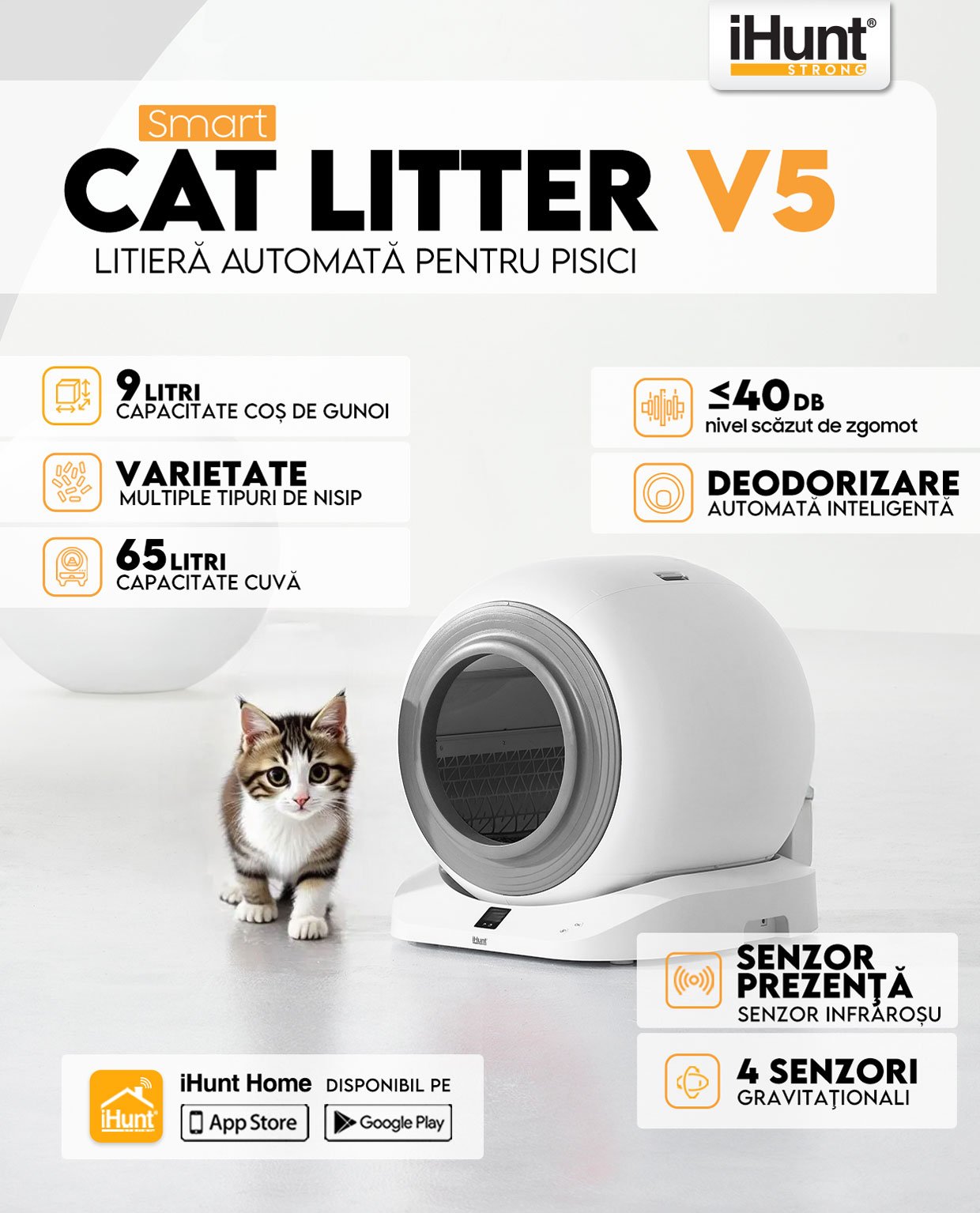 litiera ihunt v5, litiera automata, inteligenta