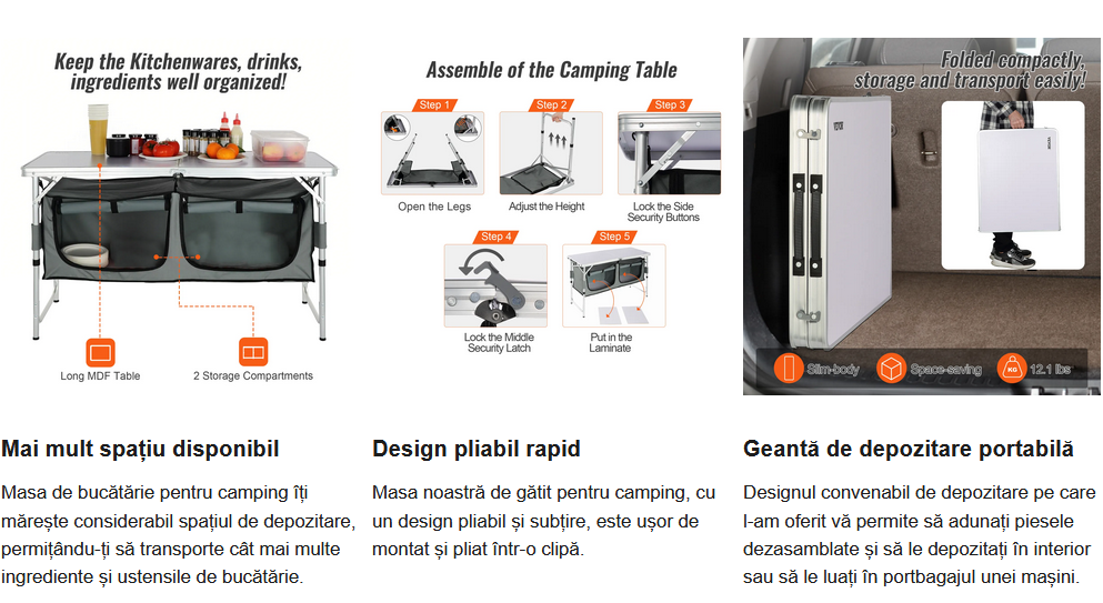 masa camping, caracteristici 