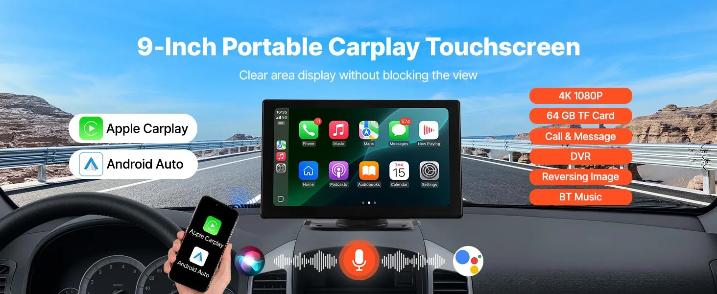 Navigație Auto 9 Inch Android Auto & Apple CarPlay Wireless