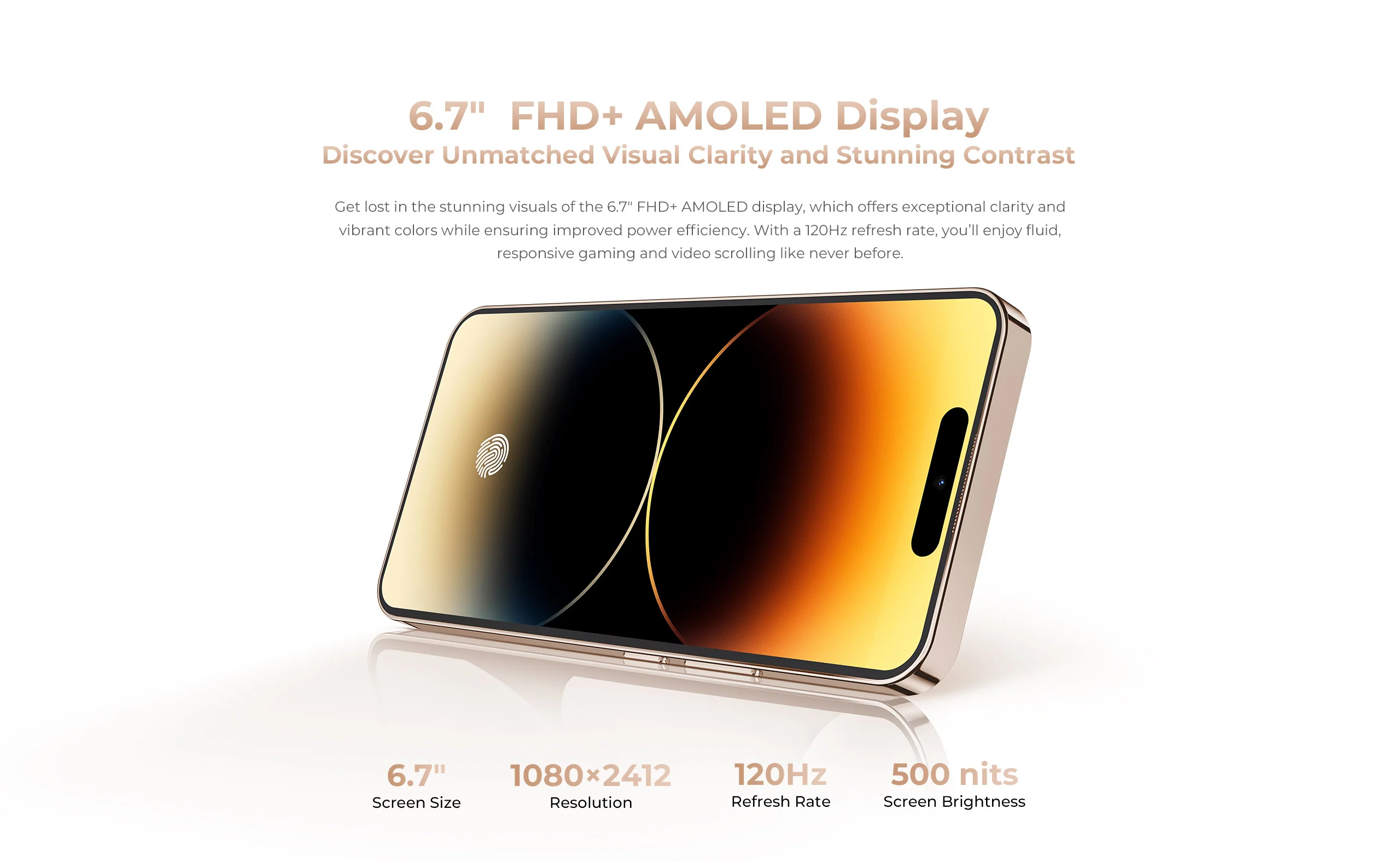 Display Oukitel P1 Pro 6.7 inch FHD+ AMOLED 120Hz cu luminozitate 500 nits