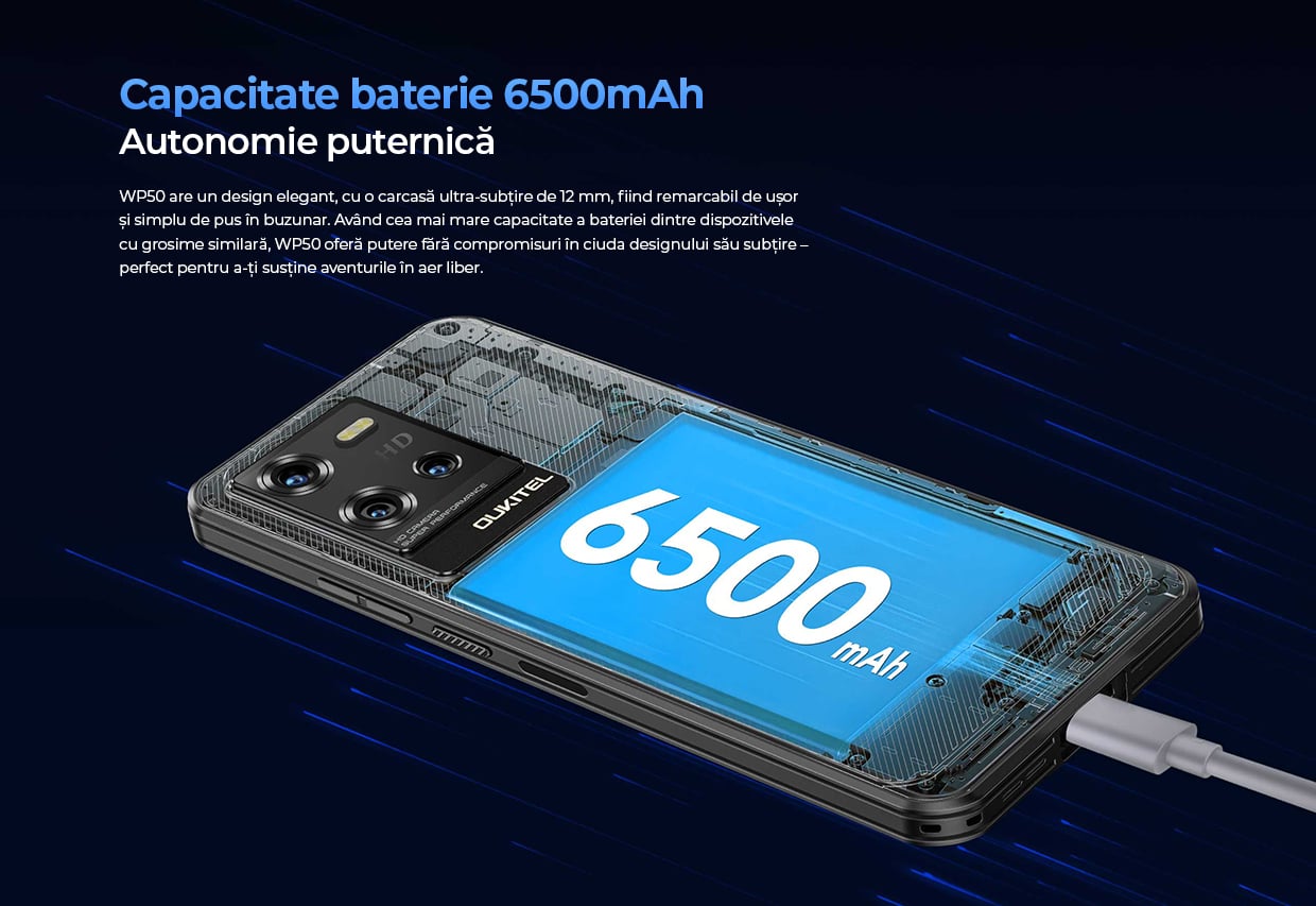 ouktiel wp50, baterie de 6500mAh
