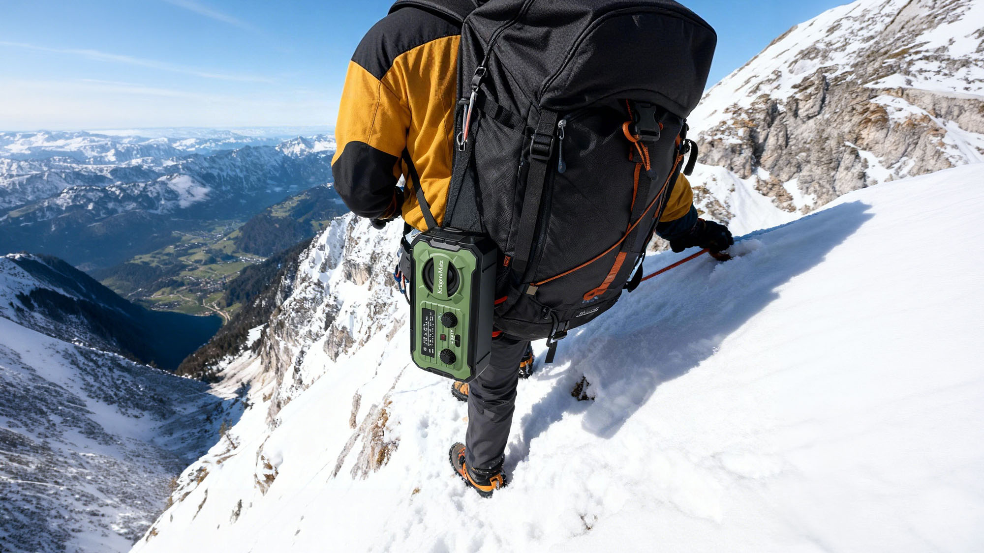 Radio Solar Multifuncțional Kruger&Matz 10000mAh cu Powerbank, Dinam, Lanternă, SOS, fm Camping și Urgențe