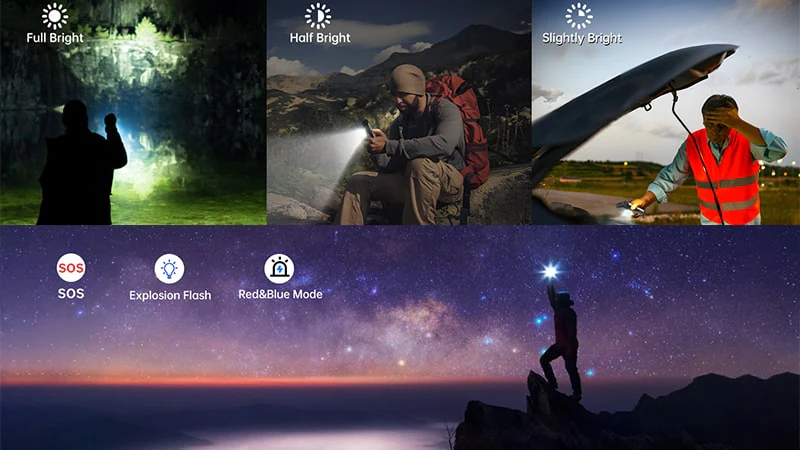 Simulator de lumină și avertizare pentru camping în aer liber Tank 3 Pro este special conceput pentru aventurierii în aer liber. Lampa de camping, cu trei niveluri de luminozitate reglabile și două moduri suplimentare de bliț, oferă asistență pentru iluminare în condiții de întuneric. De asemenea, puteți utiliza simulatorul de lumină roșie și albastră pentru a declanșa semnale de avertizare în diverse scenarii de urgență.