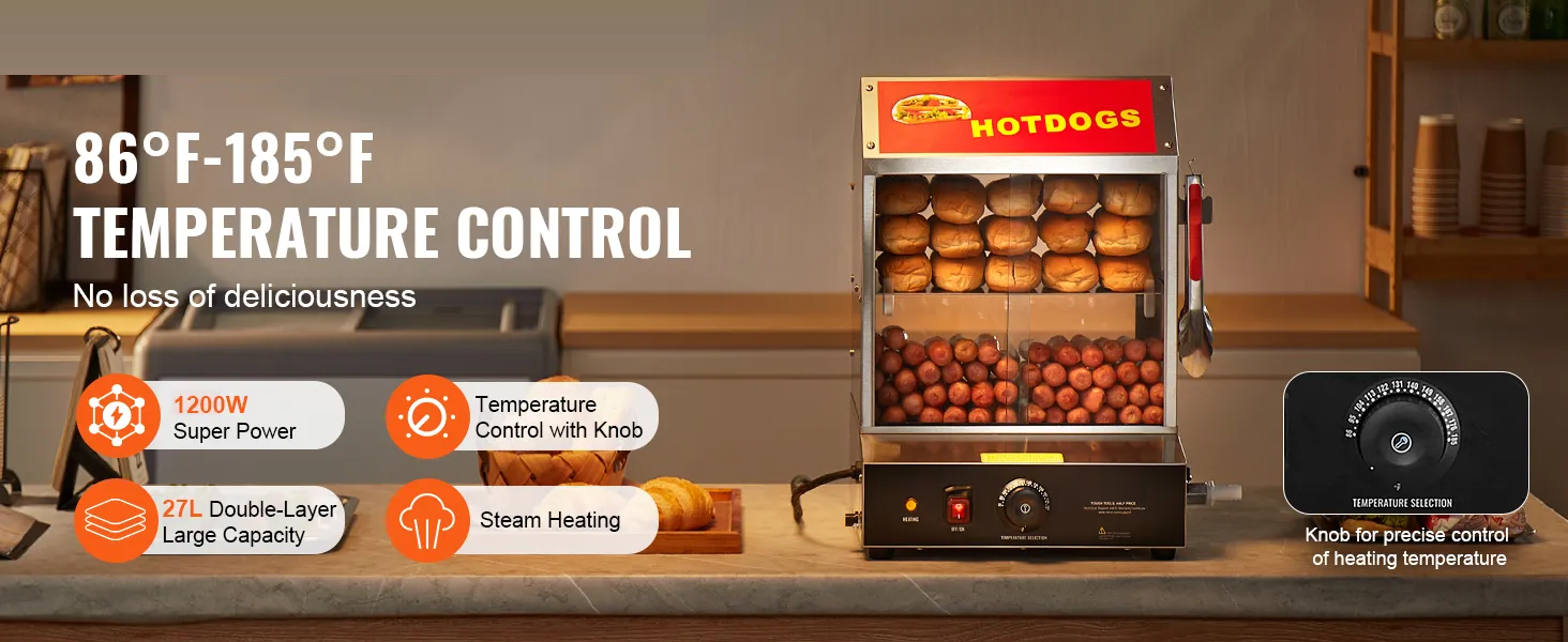 Steamer Profesional Hot Dog 27L cu 2 Niveluri, 1.png