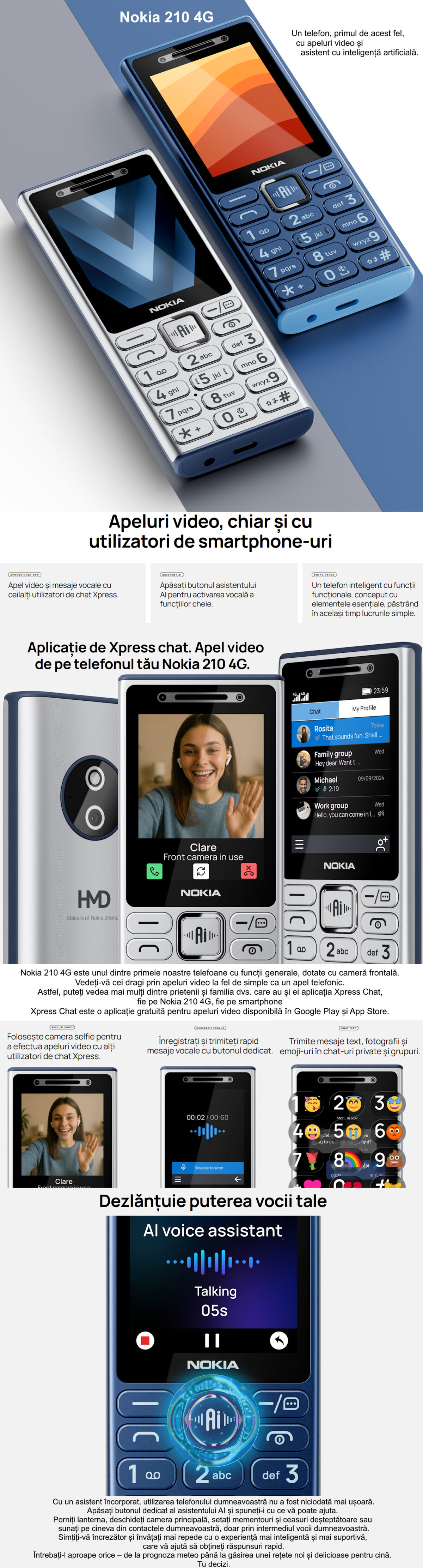 Telefon mobil Dual SIM Nokia 210 4G, Dark Blue