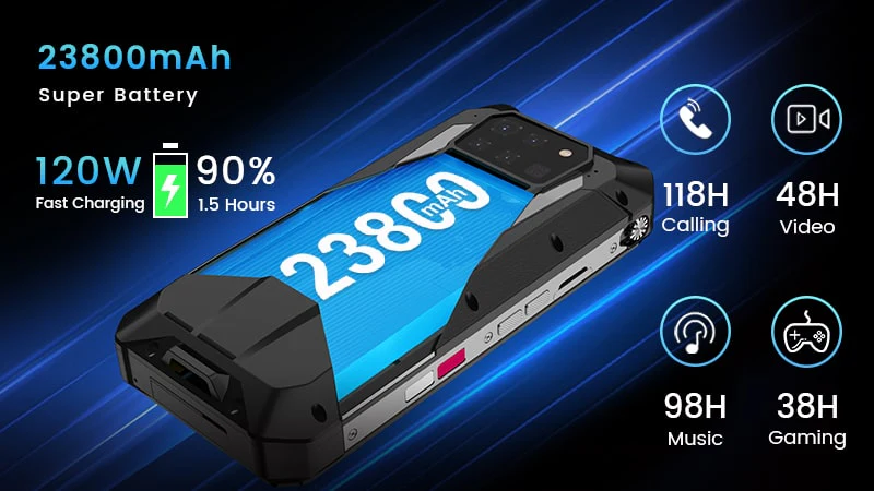 unihertz tank 3 pro Autonomie baterie de 23.800 mAh, o săptămână