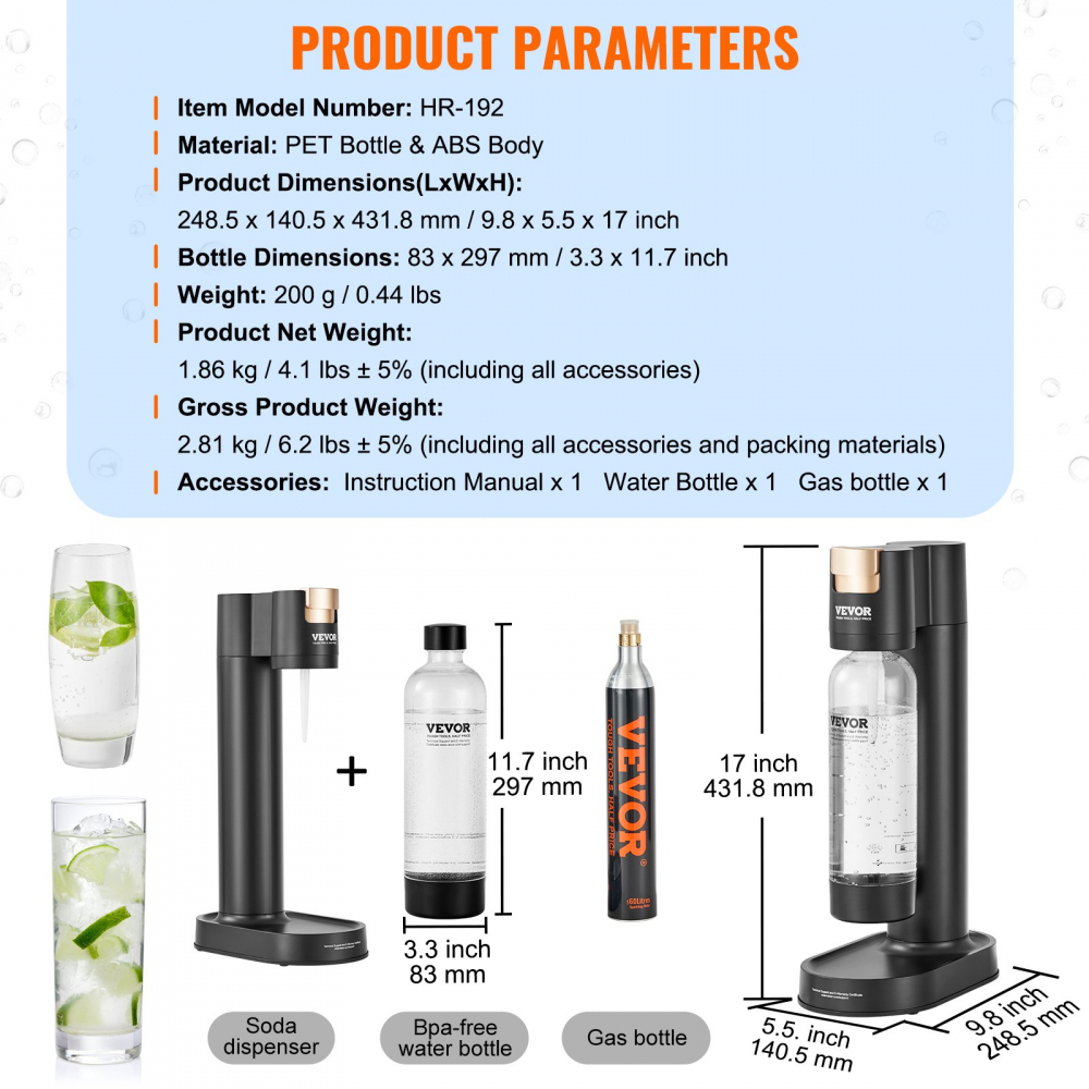 Aparat de apă minerala, aparat de producere a sifonului pentru carbonatarea acasă, kit de pornire a apei minerale cu sticlă PET de 1 l fără BPA, cilindru de CO2, compatibil cu cilindru de CO2 cu înșur [2]