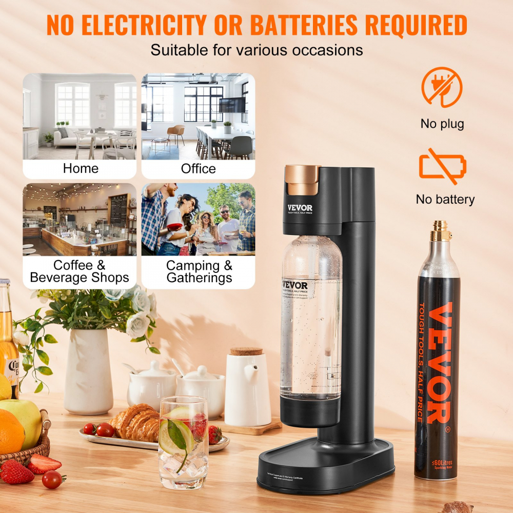 Aparat de apă minerala, aparat de producere a sifonului pentru carbonatarea acasă, kit de pornire a apei minerale cu sticlă PET de 1 l fără BPA, cilindru de CO2, compatibil cu cilindru de CO2 cu înșur [3]