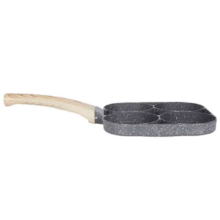 Tigaie pentru oua, 4 zone, maner de lemn, Aluminiu, Gri [5]