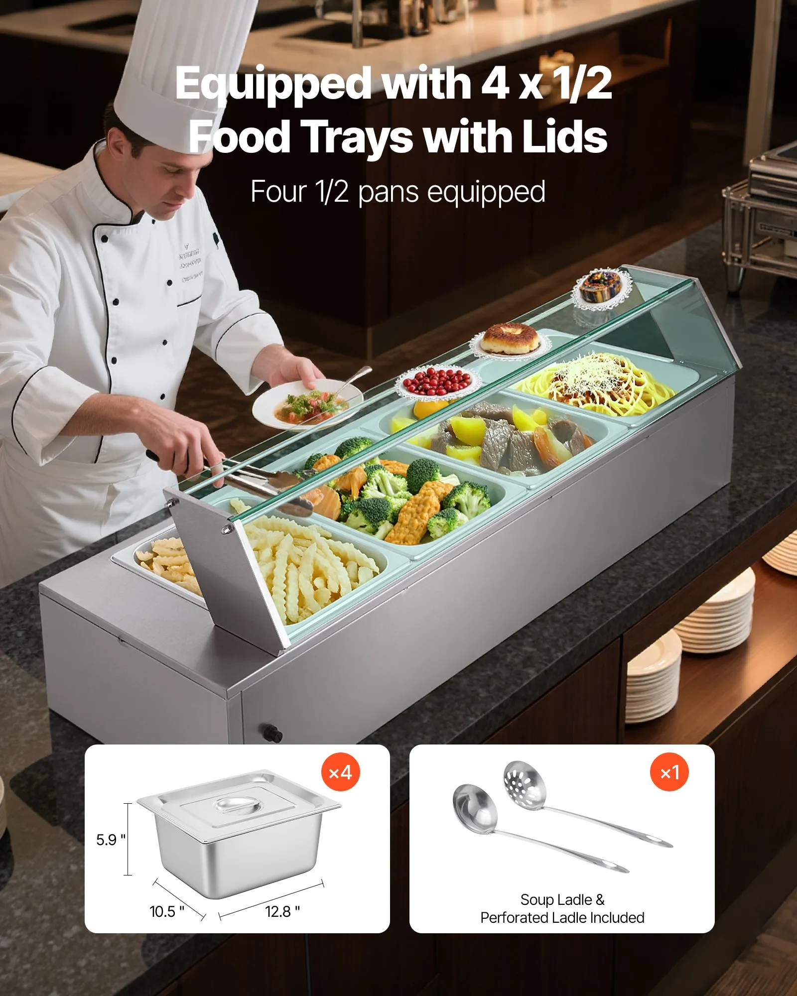 Bain Marie Profesional 1500W cu 4 Cuve GN 1/2 și Protecție din Sticlă pentru Restaurante și Catering [4]