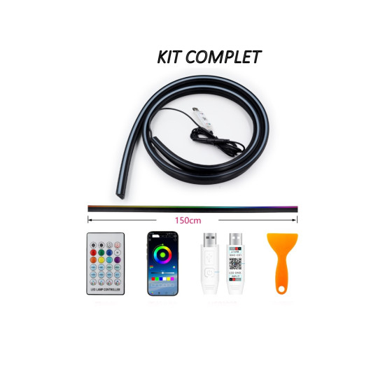 Bandă LED Ambientală RGB Digitală pentru Parbriz Auto 150 cm | Control Bluetooth USB [3]