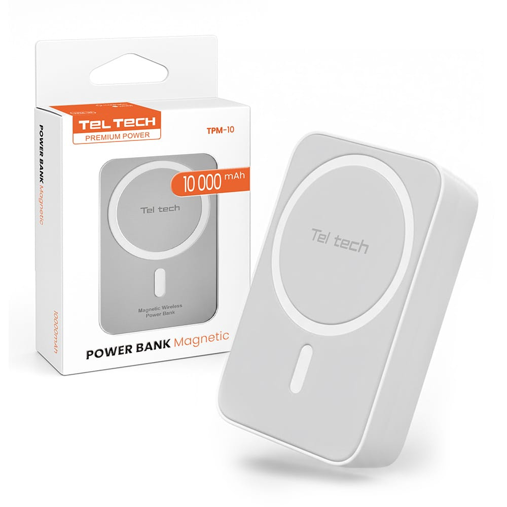 Baterie Externă Magnetică Teltech MagSafe 10000mAh 15W USB-C Alb Power Bank Wireless [2]