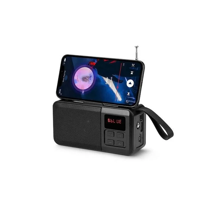 Boxa portabila, Radio portabil , Incarcare solara, Bluetooth, Lanterna, USB, Card, AUX, Negru/ radio pescuit/ cort [4]